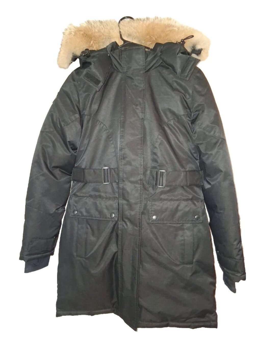 Triple F.A.T. Goose Isella Womens S Black 675 Fill Down Parka Coat Coyote Fur LN